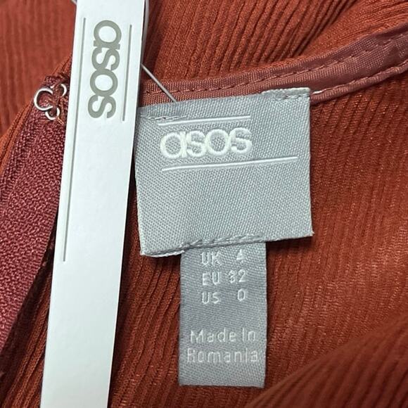 NEW ASOS Brown V-neck Short Sleeve Belted Knee Length Midi Pencil Sheath Dress 0 - Picture 5 of 6